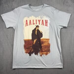 Aaliyah T-Shirt Women's Medium Gray Cowgirl Wild West Short Sleeve Hip Hop Aero